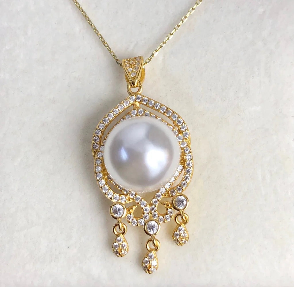 925 Sterling Silver Natural Freshwater Pearl Pendant 11-12mm, DIY Jewelry Accessory Without Chain