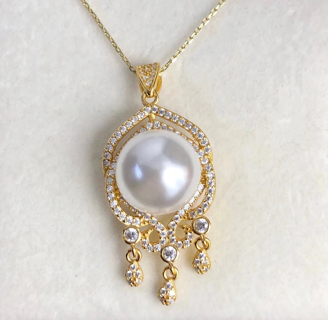 925 Sterling Silver Natural Freshwater Pearl Pendant 11-12mm, DIY Jewelry Accessory Without Chain