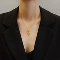 Vintage Rose Pattern Stainless Steel Pendant Necklace, Delicate Link Chain Elegant Niche Design