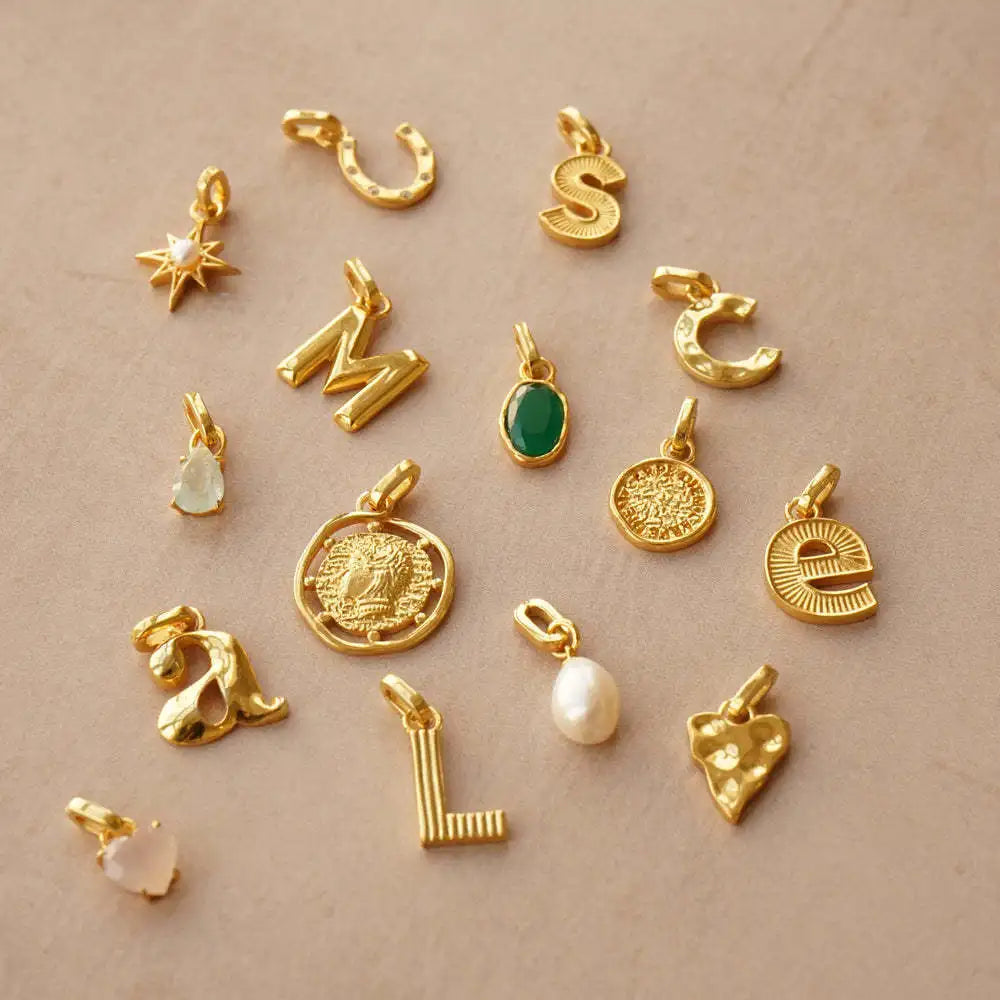 Waterproof 18K Gold Plated Stainless Steel Charm Necklace, Horseshoe Coin Heart Crystal Freshwater Pearl Green Agate Pendant