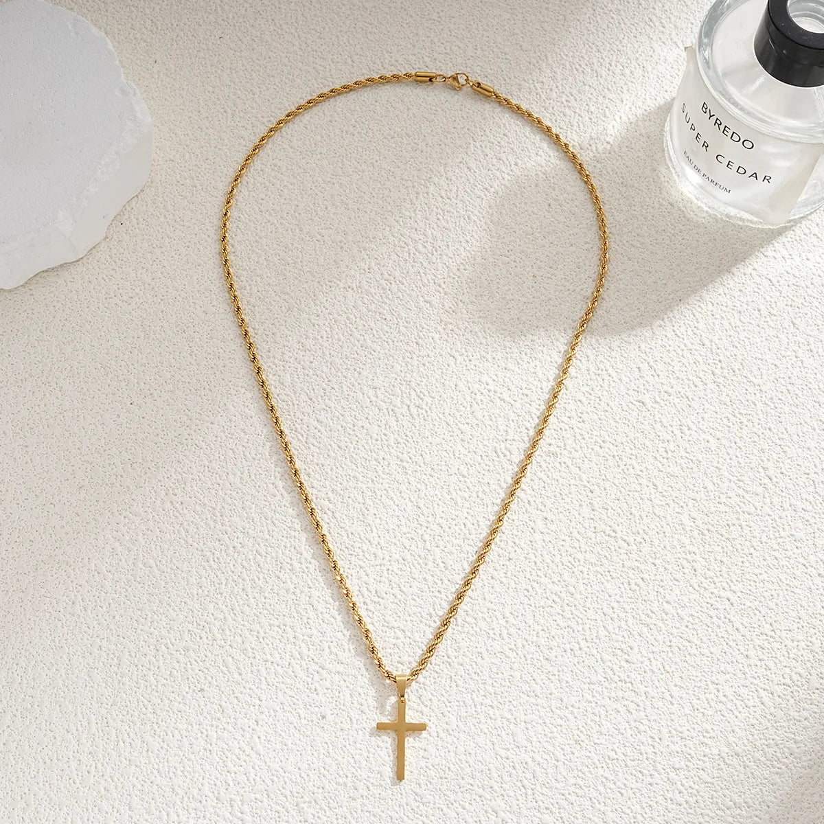 Simple Silver Tone Long Chain Cross Pendant Necklace, Rope Chain Fashion Jewelry