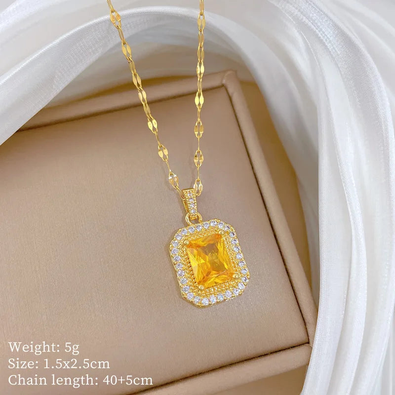 Hip Hop Square Pendant, Simulated Blue Sapphire Green Ruby Zircon Charms