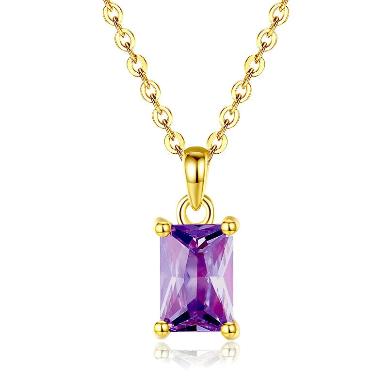 Classical Style 925 Sterling Silver Birthstone Pendant Necklace for Ladies, 12 Colors 5A Zircon
