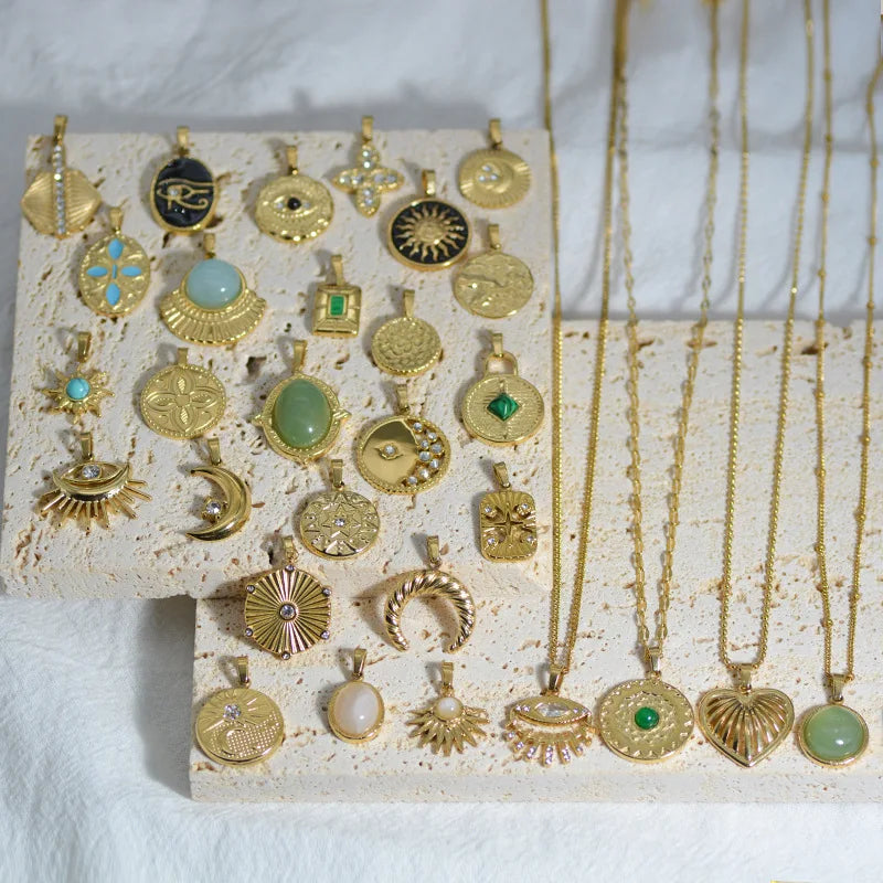 Stainless Steel Natural Stone & Oil Drop Pendants, DIY Jewelry Making Accessories