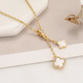 Gold Plated Clover Pendant Necklace for Women, Luxury Stainless Steel Chain with Zircon Flower Jewelry