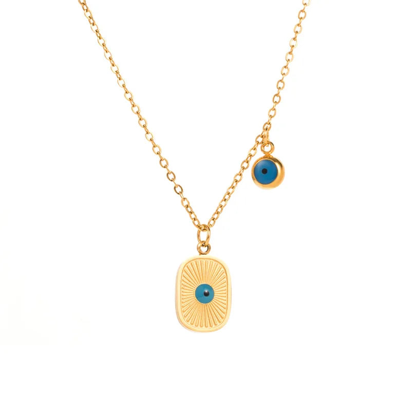 Vintage Style Turquoise Pendant Necklace, Stainless Steel Gold Jewelry