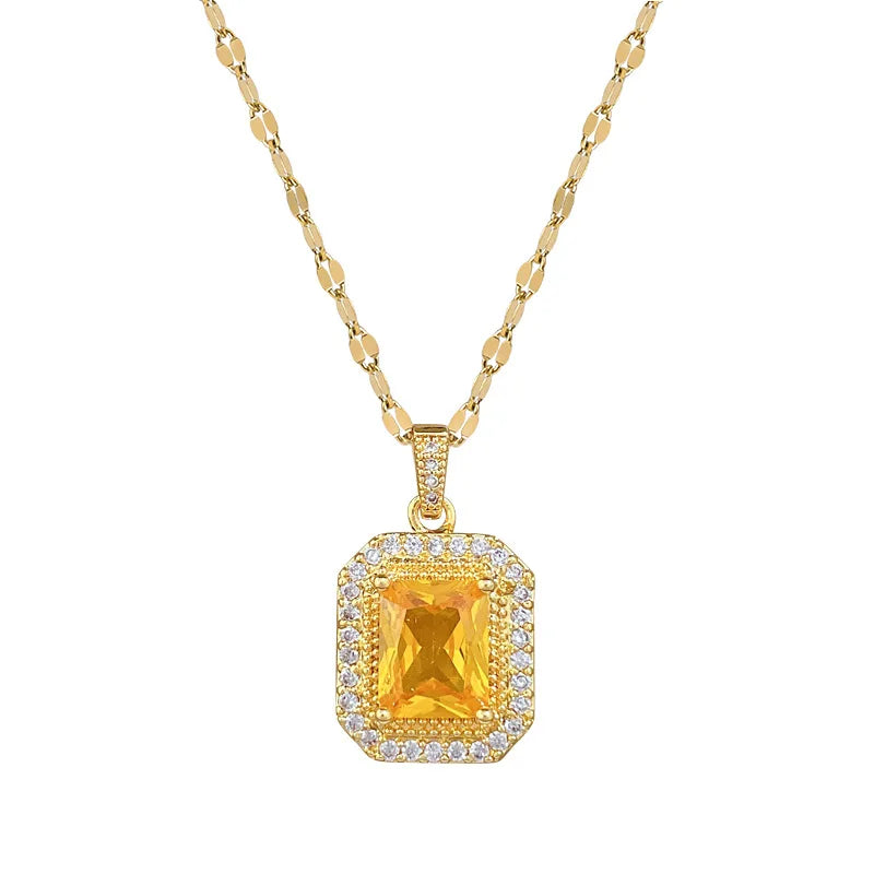 Hip Hop Square Pendant, Simulated Blue Sapphire Green Ruby Zircon Charms