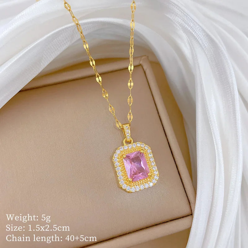 Hip Hop Square Pendant, Simulated Blue Sapphire Green Ruby Zircon Charms