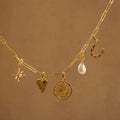 Waterproof 18K Gold Plated Stainless Steel Charm Necklace, Horseshoe Coin Heart Crystal Freshwater Pearl Green Agate Pendant