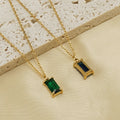 18K Gold Plated Stainless Steel Square Zircon Pendant Necklace for Europe and United States