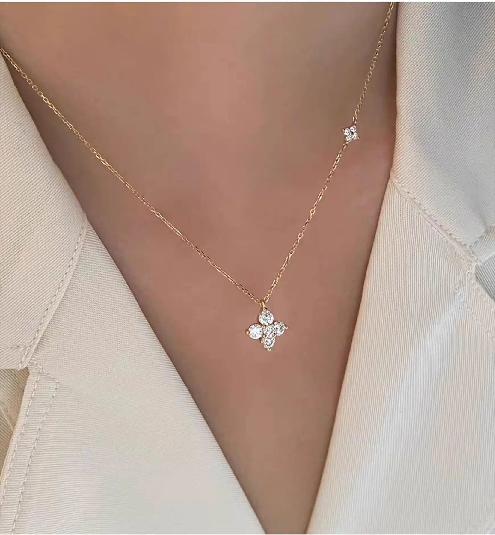 S925 Sterling Silver 4 Leaf Clover Zircon Pendant Necklace for Women, 18K Gold Plated Waterproof