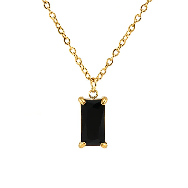 18K Gold Plated Stainless Steel Square Zircon Pendant Necklace for Europe and United States