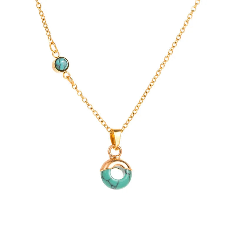 Vintage Style Turquoise Pendant Necklace, Stainless Steel Gold Jewelry