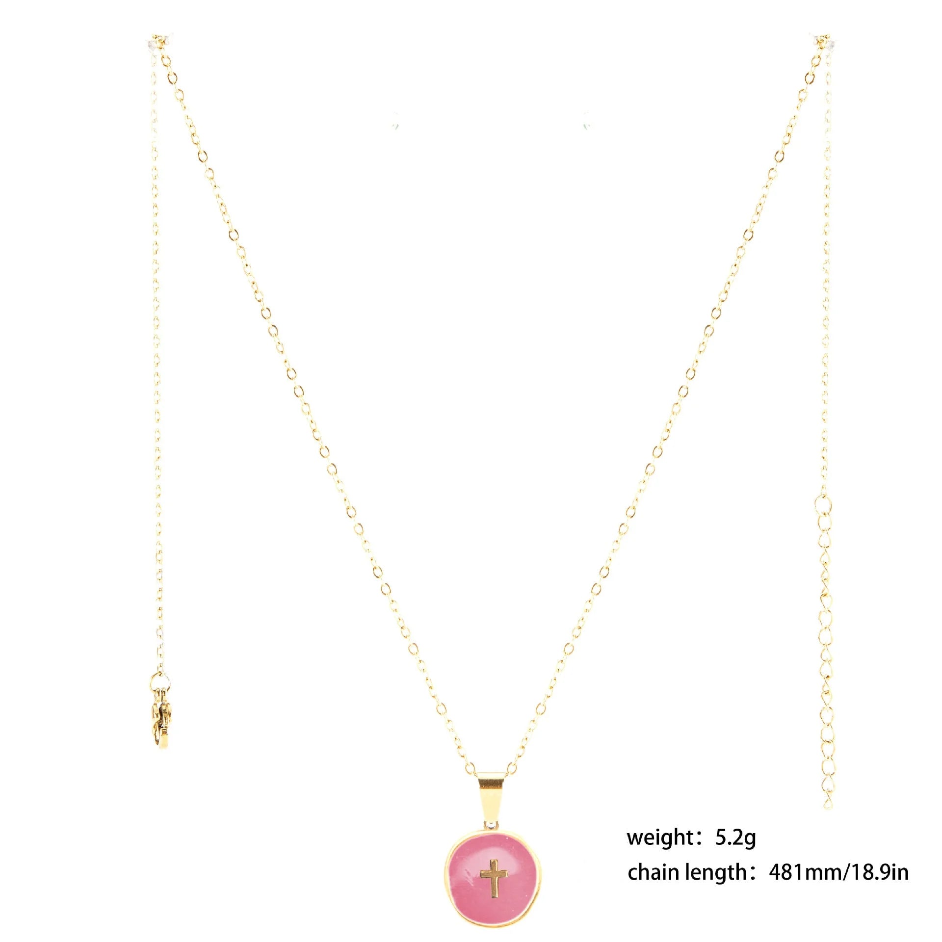 Gold Plated Stainless Steel Cross Oil Drop Pendant Necklace with Figaro Chain, Letter Design Fashion Jewelry