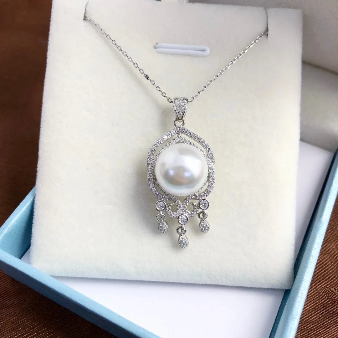 925 Sterling Silver Natural Freshwater Pearl Pendant 11-12mm, DIY Jewelry Accessory Without Chain