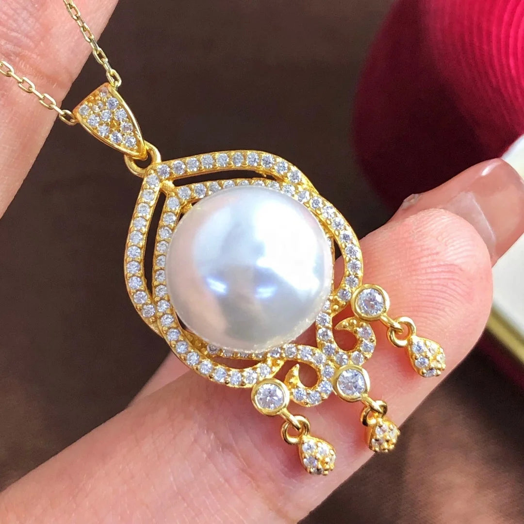 925 Sterling Silver Natural Freshwater Pearl Pendant 11-12mm, DIY Jewelry Accessory Without Chain