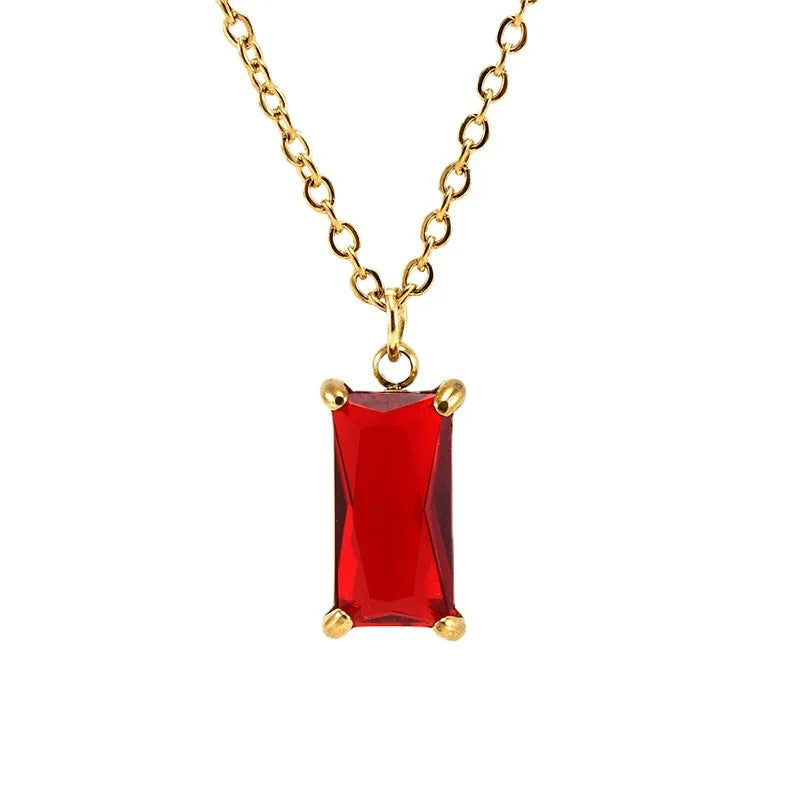 18K Gold Plated Stainless Steel Square Zircon Pendant Necklace for Europe and United States