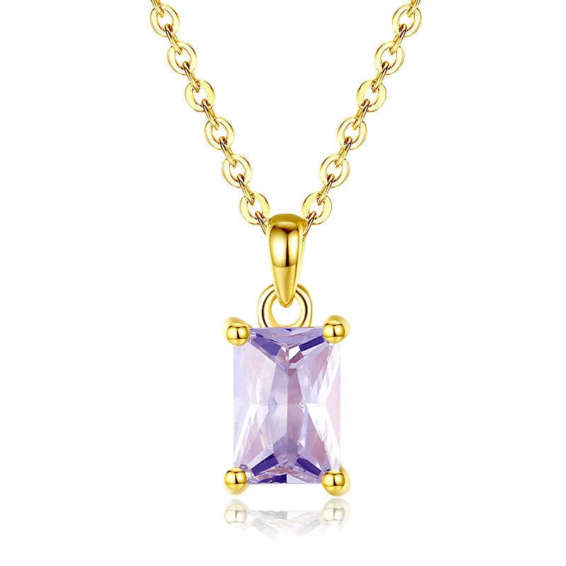 Classical Style 925 Sterling Silver Birthstone Pendant Necklace for Ladies, 12 Colors 5A Zircon