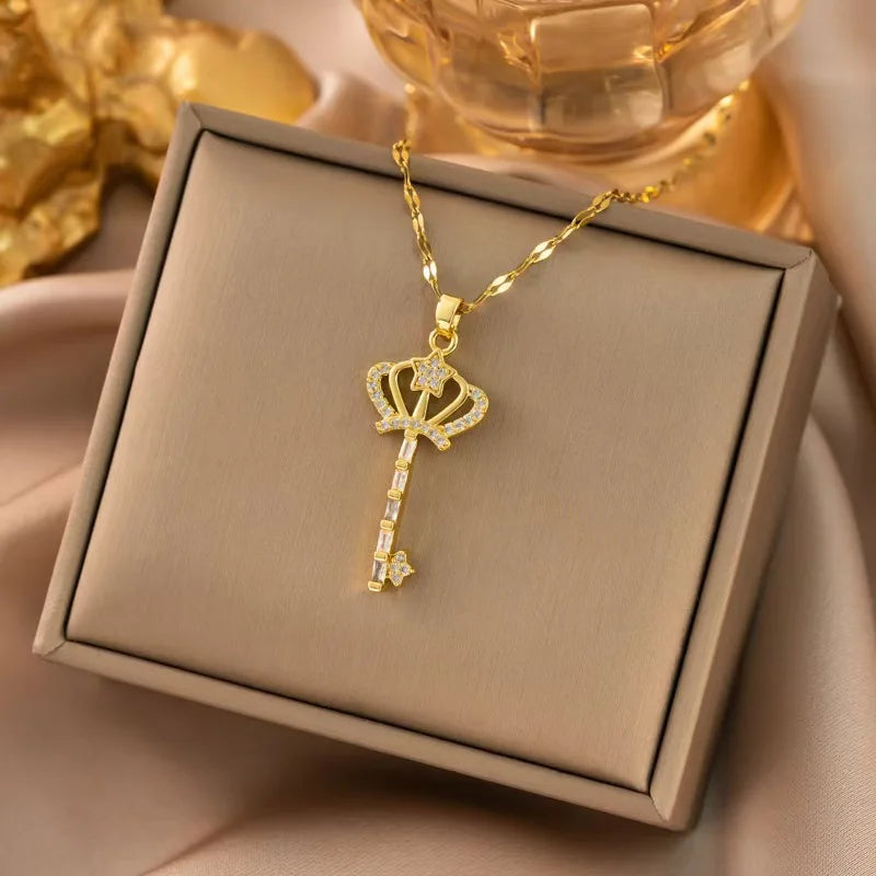 Hypoallergenic Stainless Steel 18k Gold Plated Zircon Heart Pearl Pendant Necklace for Women