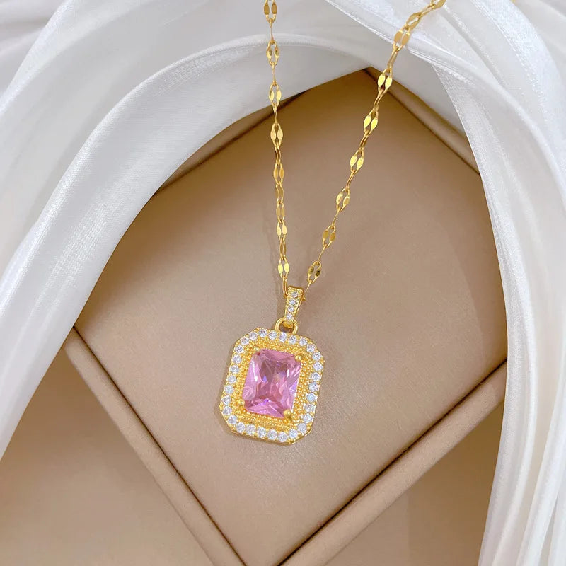 Hip Hop Square Pendant, Simulated Blue Sapphire Green Ruby Zircon Charms