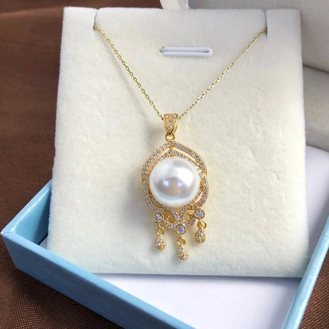 925 Sterling Silver Natural Freshwater Pearl Pendant 11-12mm, DIY Jewelry Accessory Without Chain