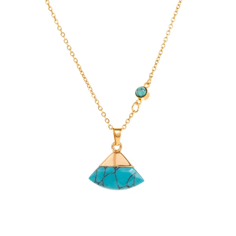 Vintage Style Turquoise Pendant Necklace, Stainless Steel Gold Jewelry