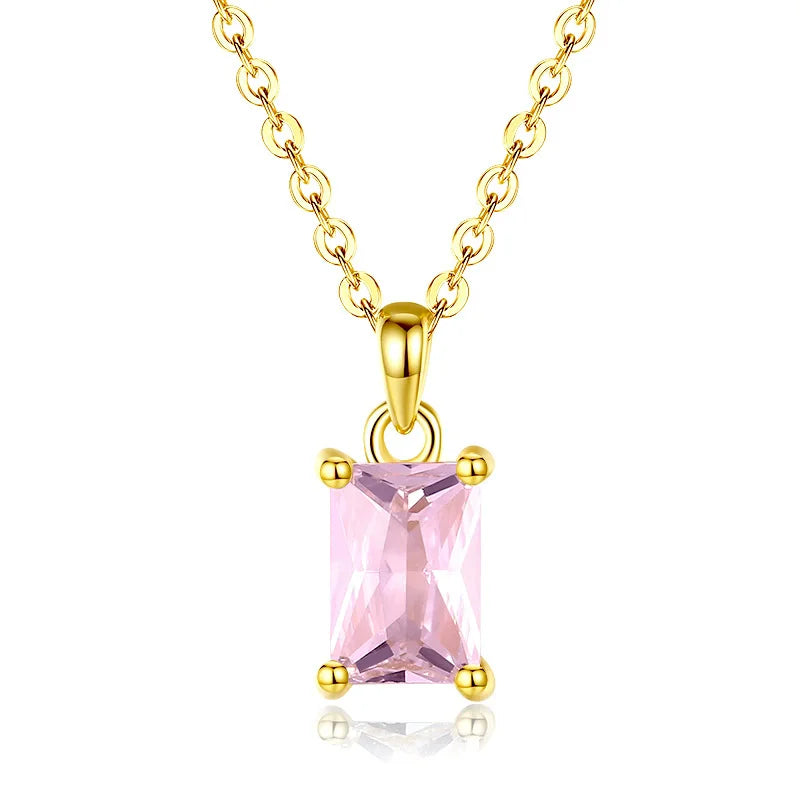 Classical Style 925 Sterling Silver Birthstone Pendant Necklace for Ladies, 12 Colors 5A Zircon