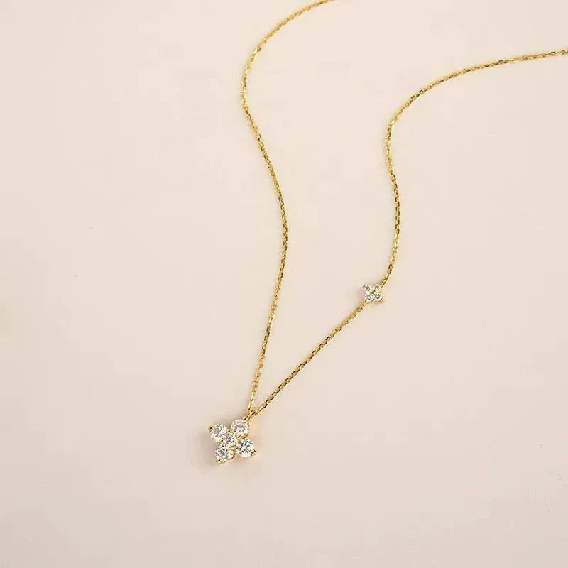 S925 Sterling Silver 4 Leaf Clover Zircon Pendant Necklace for Women, 18K Gold Plated Waterproof