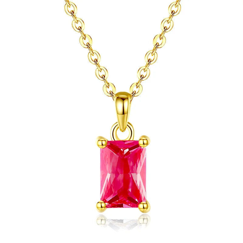 Classical Style 925 Sterling Silver Birthstone Pendant Necklace for Ladies, 12 Colors 5A Zircon