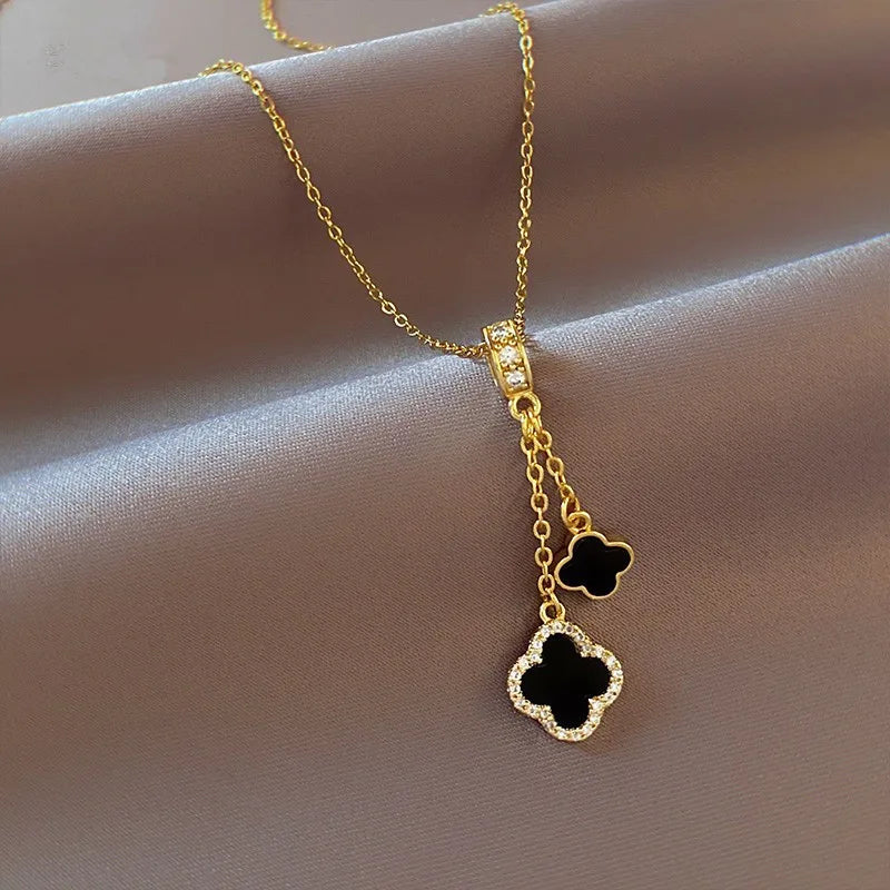 New Design Gold Plated Clover Pendant Necklace Women Luxury Stainless Steel Chain Zircon Flower Necklace Jewelry
