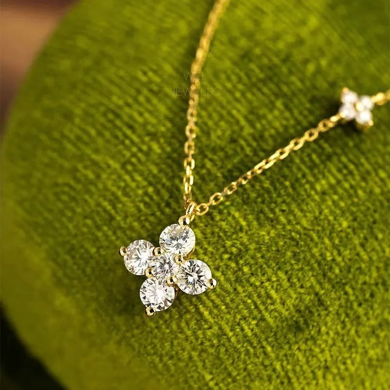 S925 Sterling Silver 4 Leaf Clover Zircon Pendant Necklace for Women, 18K Gold Plated Waterproof