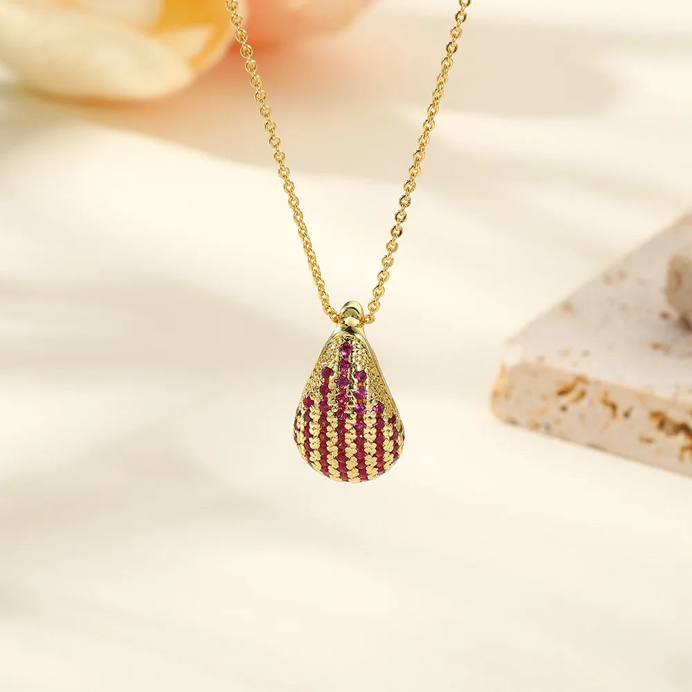 18K Gold Plated Tear Drop Pendant Necklace, Multicolor Zircon Brass Fashion Jewelry