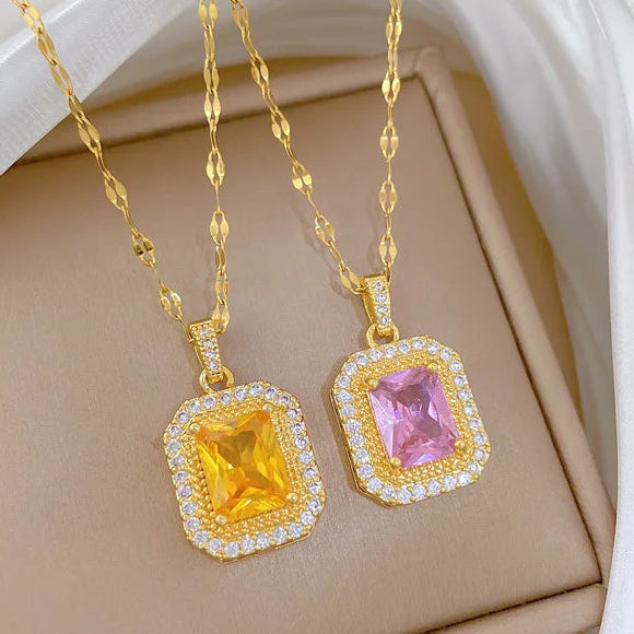 Hip Hop Square Pendant, Simulated Blue Sapphire Green Ruby Zircon Charms