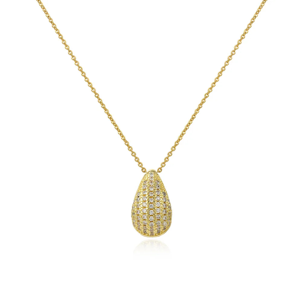 18K Gold Plated Tear Drop Pendant Necklace, Multicolor Zircon Brass Fashion Jewelry
