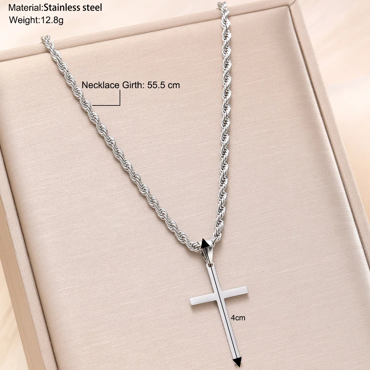 Simple Silver Tone Long Chain Cross Pendant Necklace, Rope Chain Fashion Jewelry