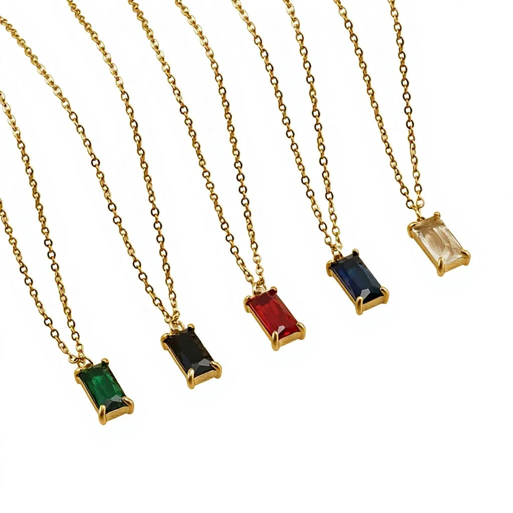 18K Gold Plated Stainless Steel Square Zircon Pendant Necklace for Europe and United States