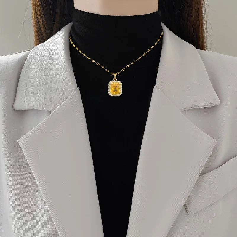 Hip Hop Square Pendant, Simulated Blue Sapphire Green Ruby Zircon Charms