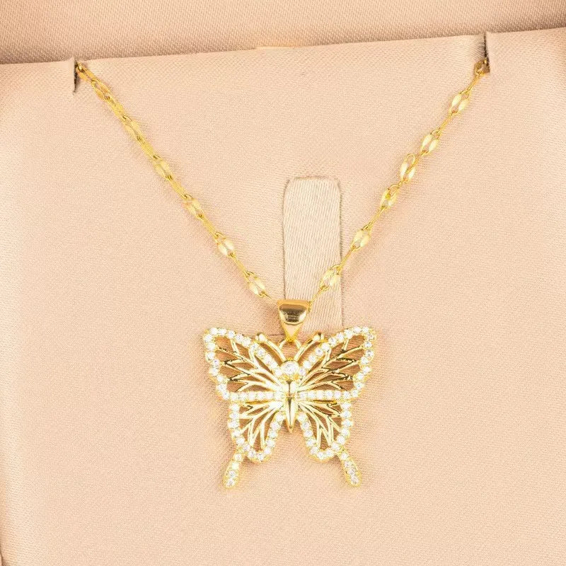 Hypoallergenic Stainless Steel 18k Gold Plated Zircon Heart Pearl Pendant Necklace for Women