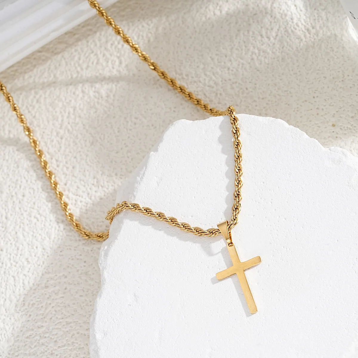 Simple Silver Tone Long Chain Cross Pendant Necklace, Rope Chain Fashion Jewelry