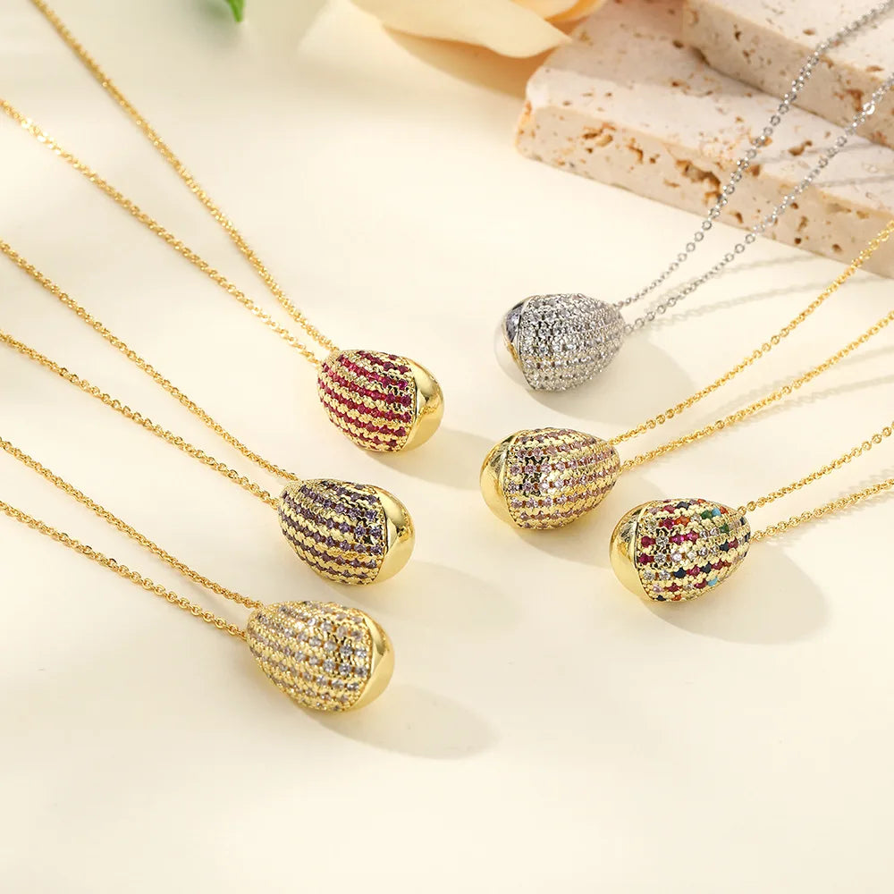 18K Gold Plated Tear Drop Pendant Necklace, Multicolor Zircon Brass Fashion Jewelry