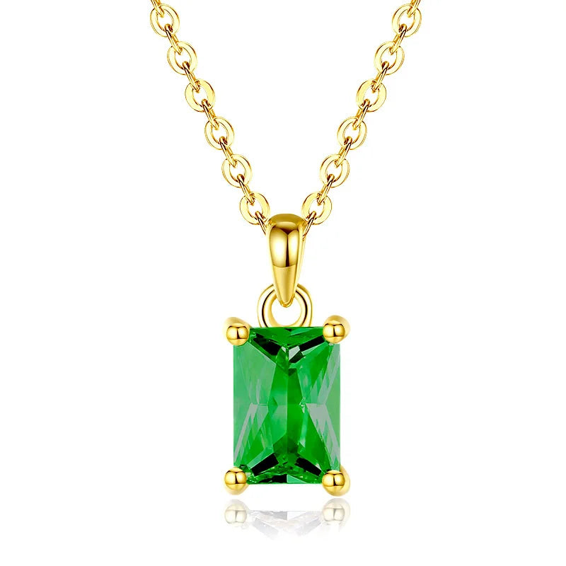 Classical Style 925 Sterling Silver Birthstone Pendant Necklace for Ladies, 12 Colors 5A Zircon